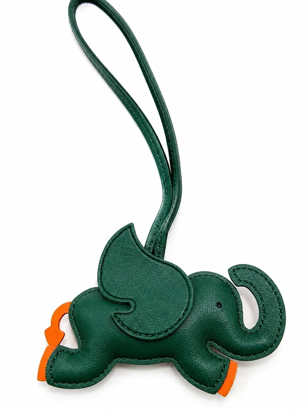 Green Elephant Bag Charm Faux Leather Keychain Luggage Tag Cute Animal Kawaii